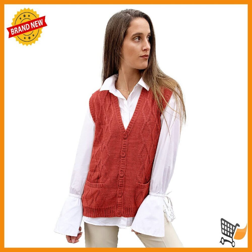 Alpaca Wool V-Neck Argyle Cardigan Vest S-4XL Relaxed Fit